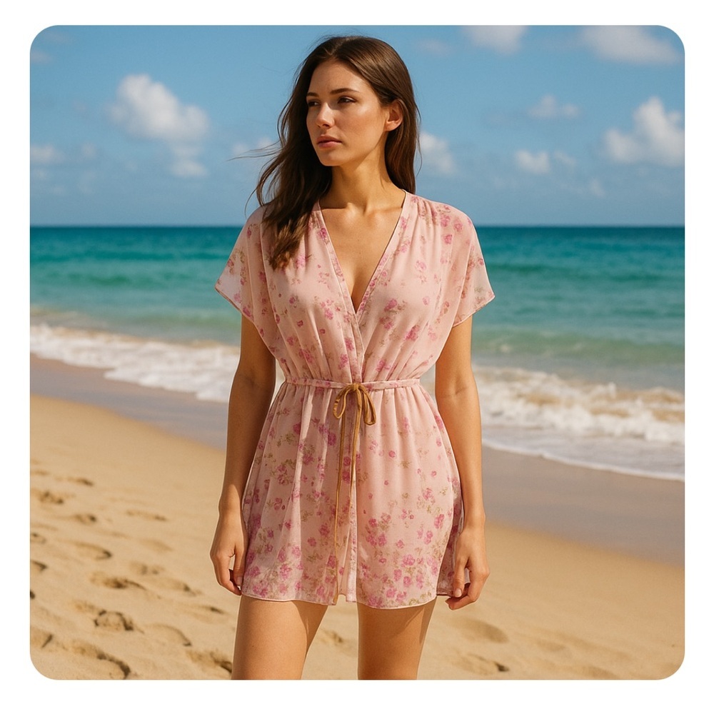 * Oscar De La Renta Pink Label Floral Sheer Robe With Tie Waist M